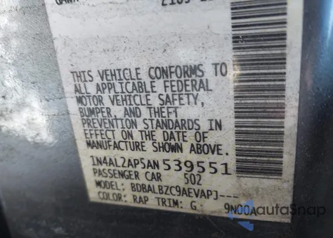 2010 Nissan Altima 2.5 S z USA, uszkodzony, nr VIN 1N4AL2AP5AN539551